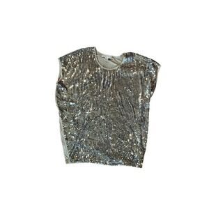 Micheal Kors Tank Women SZ M Gold Sleeveless Metallic Sequin Scoop Neck Pullover